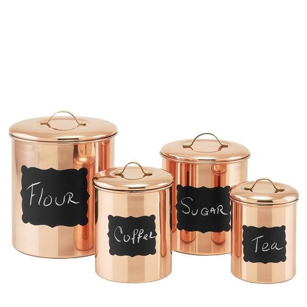 Old Dutch International Old Dutch International 1143 1-4 qt. Chalkboard Canister Set with Fresh Seal Covers; Copper - 4 Piece 1143